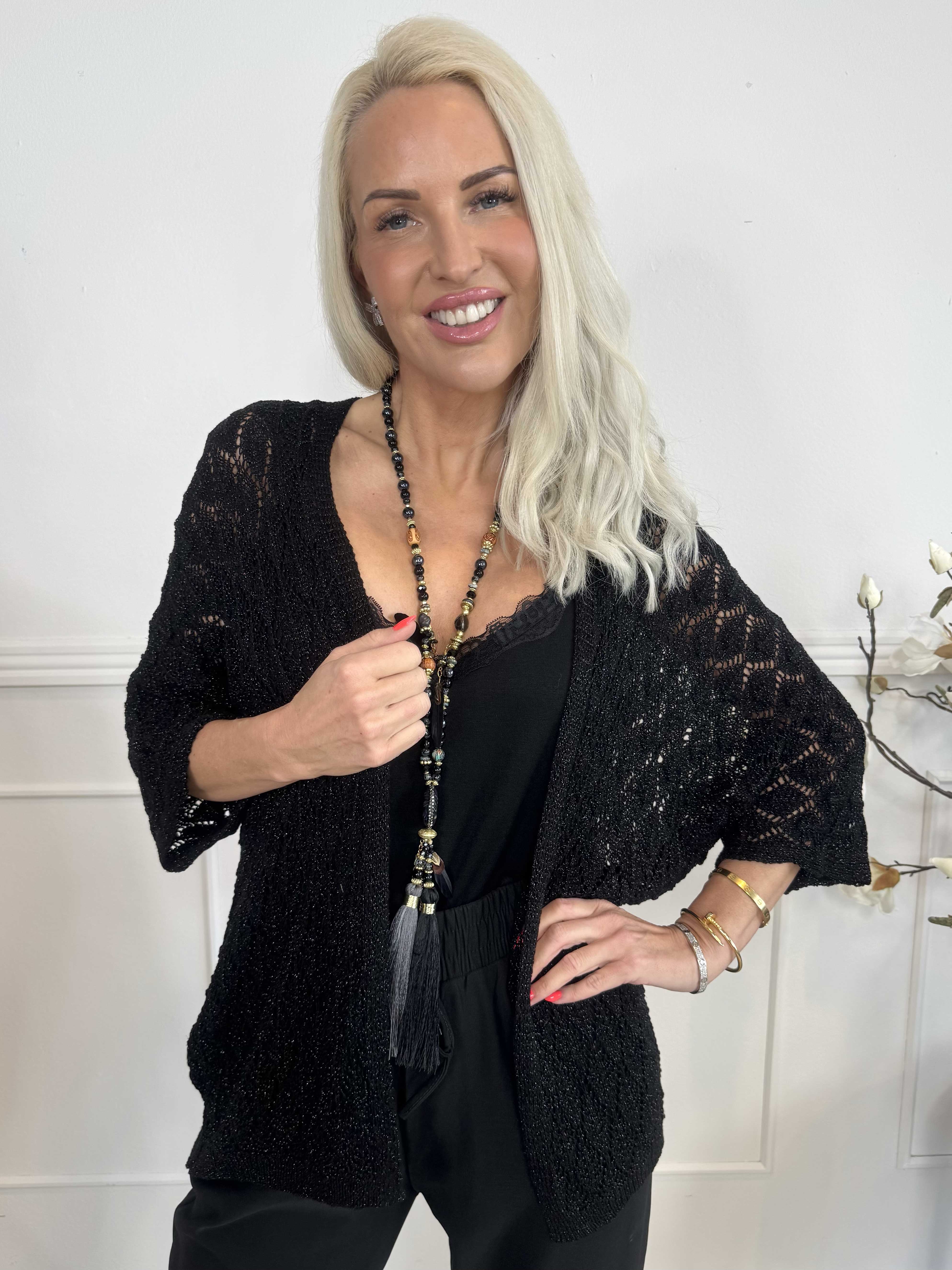 Selena - Sød hæklet cardigan med glittertråde